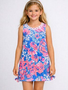 Lilly Pulitzer Little Lilly Shift Dress Bay Blue Pop Pop Glow Size 5 y